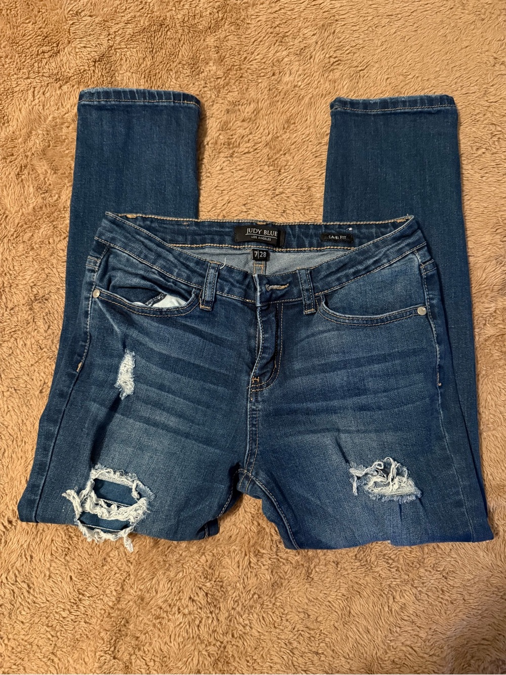 Judy Blue Medium-Dark Blue Distressed Skinny Jeans